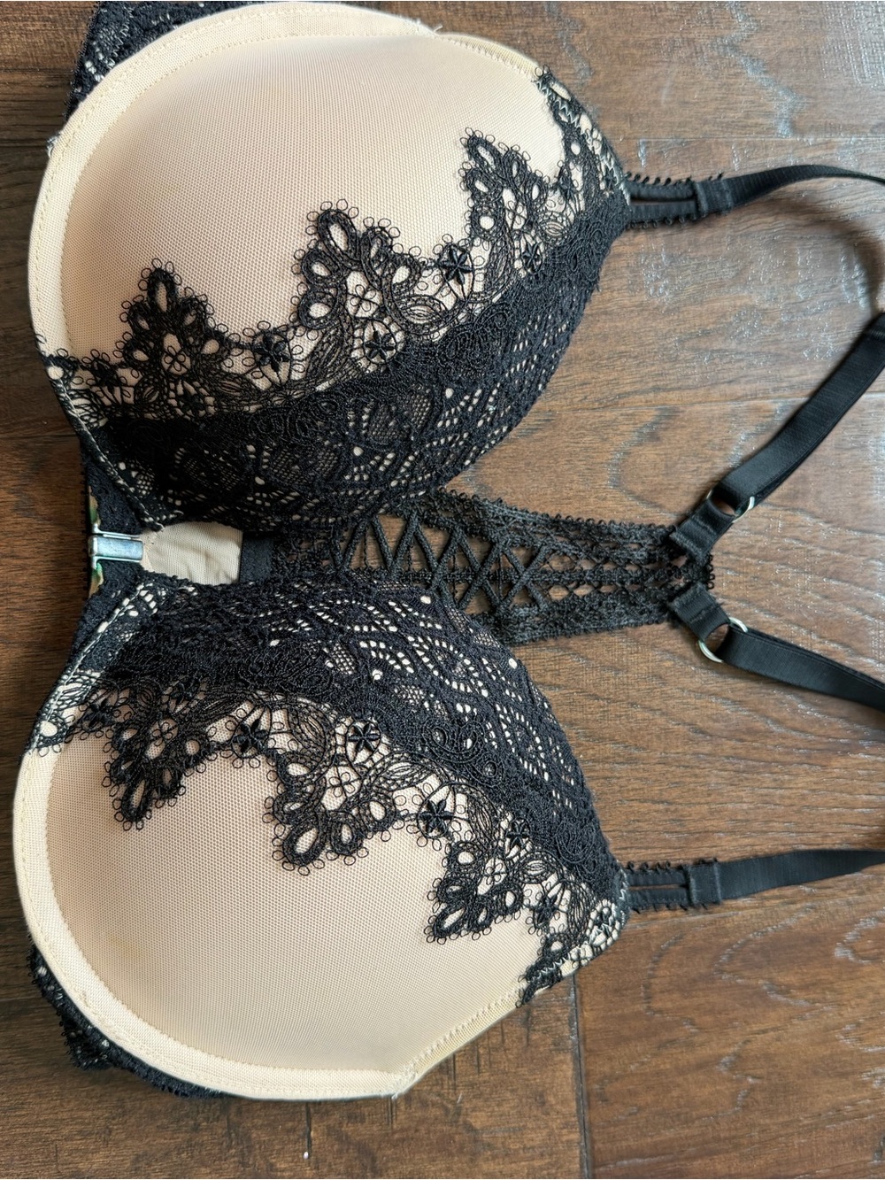 Victoria's Secret Nude and Black Lace Push-Up Bra